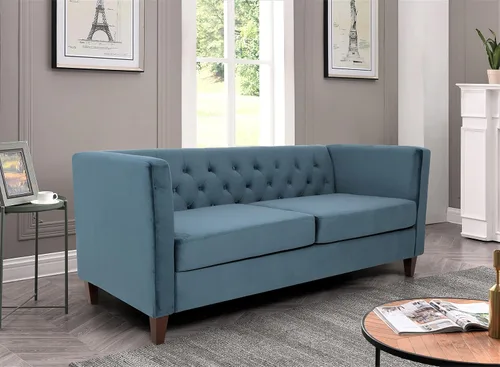 Vista 10 de Muebles modernos clásicos capitoné de tres plazas tapizados de tela de terciopelo para habitación, cómodos sofás de oficina, mini sofás, asiento