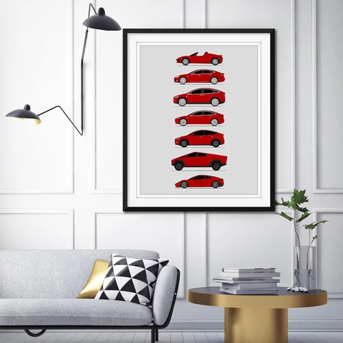 Vista 60 de Custom Car Posters Póster hecho a mano compatible con Tesla Generations e impresión de Roadster, Model S, Model X, Model 3, Model Y, Cyber Truck