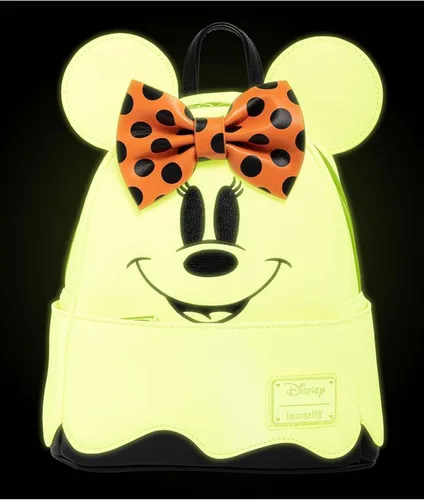 Vista 5 de Loungefly Disney Ghost Minnie Mouse que brilla en la oscuridad Cosplay, bolsa de hombro con doble correa para mujer, Multi, Moderno