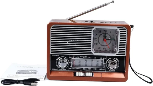 Vista 7 de Radio vintage multifuncional AM FM SW banda reloj linterna retroaltavoz con linterna LED, función de reloj, aspecto vintage para el hogar viajes