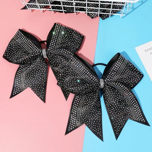Vista 3 de DEEKA 6 piezas de lazos grandes para el cabello de 8 pulgadas con brillo negro completo, strass brillantes multicolores, lazos para el cabello