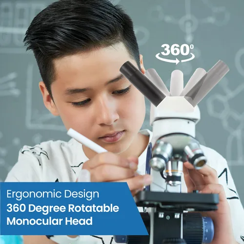 Vista 4 de AmScope Microscopio del estudiante de cristal del metal de la ciencia de la biología 40X-1000X con la cámara digital 3MP