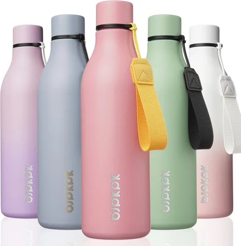 Vista 63 de BJPKPK Botellas de agua aisladas, botella de agua de metal de acero inoxidable de 12 onzas con correa, sin BPA a prueba de fugas, jarras, tazas