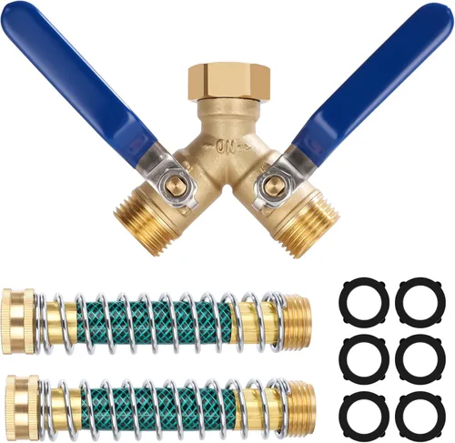 Vista 11 de Dalmbox Divisor de manguera de jardín de 2 vías, adaptador de manguera de jardín de latón con conector Y, divisor de manguera de agua, válvula