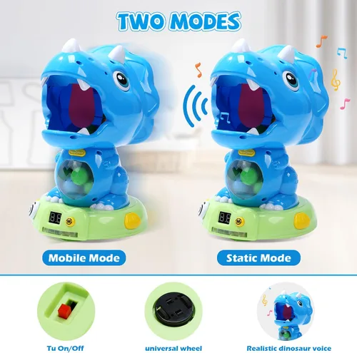 Vista 5 de EagleStone Juguetes de disparo de dinosaurios movibles de acción triceratops, juegos de disparos para niños con registro de puntuación LCD y LED