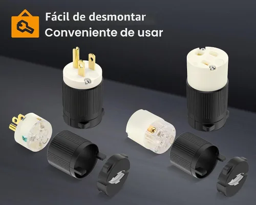 Vista 5 de Cable de extensión NEMA 5-15P con certificación UL para reparación de extremos de repuesto macho de 15 amperios, 110, 120, 125 voltios, 3 puntas, 2