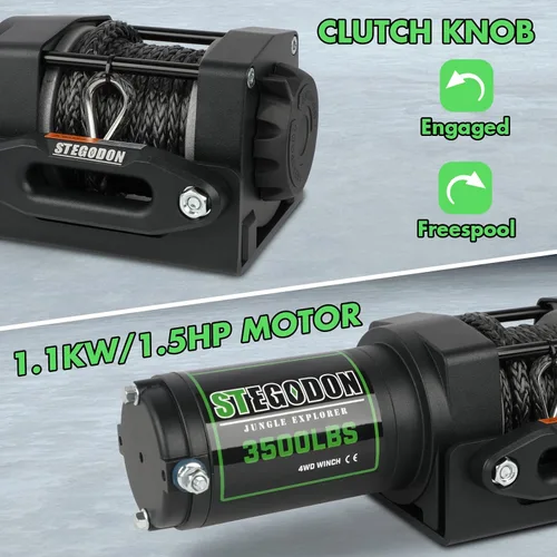 Vista 3 de Cabrestante eléctrico ATV UTV de 3500 libras, cabrestante eléctrico impermeable de 12 V, cabrestante eléctrico con control remoto con cable