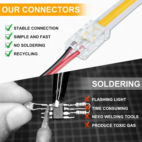 Vista 3 de Conectores de tira LED LightingWill 2 pines de 8 mm, 10 piezas de conectores LED sin soldar para tiras de luz LED de un solo color, compatibles