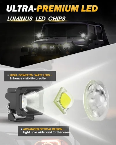 Vista 3 de Luces LED para cápsulas, 2 pulgadas, 50 W, luces de zanja, luces de marcha atrás, cubos LED para camiones, Jeeps, motocicletas, SUV, ATV, UTV, haces