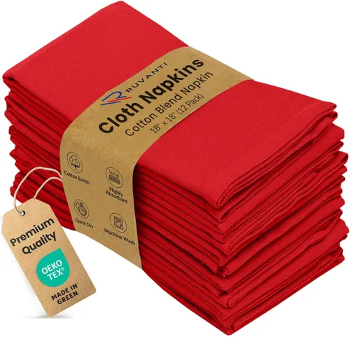Vista 59 de Ruvanti Juego de 12 servilletas de tela de 18 x 18 pulgadas, lavables, suaves, duraderas, absorbentes, de mezcla de algodón, para hotel, almuerzo