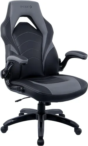 Silla de gaming ergonómica Emerge Vortex de cuero sintético con soporte lumbar, respaldo alto y inclinación ajustable con bloqueo, negro y gris