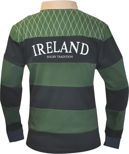 Vista 2 de Croker - Camiseta de rugby tradicional de rayas verdes y azul marino, polo de algodón de manga larga, marino