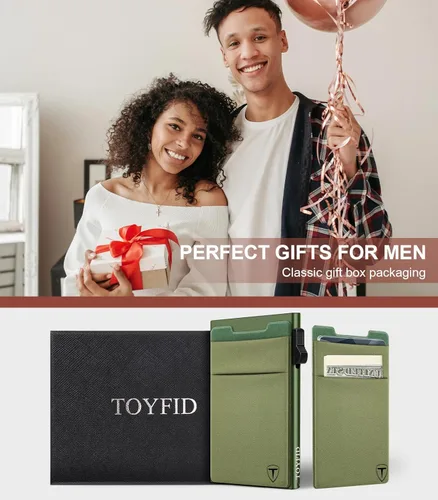 Vista 7 de Cartera delgada para hombres, cartera desplegable para tarjetas de crédito, de aluminio, minimalista, con bloqueo RFID, soporte para tarjeta