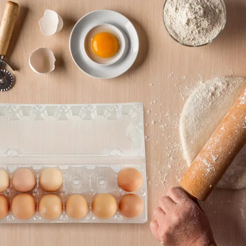 Vista 6 de Tanlade 100 cajas de cartón de plástico para huevos, 12 rejillas transparentes, bandeja de huevos de gallina, soporte de plástico desechable