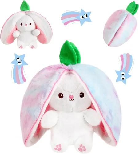 Vista 12 de MIAODAM Peluche reversible de conejo de zanahoria, orejas de conejo de zanahoria con cremallera, peluche de conejo de frutas, peluche de conejo