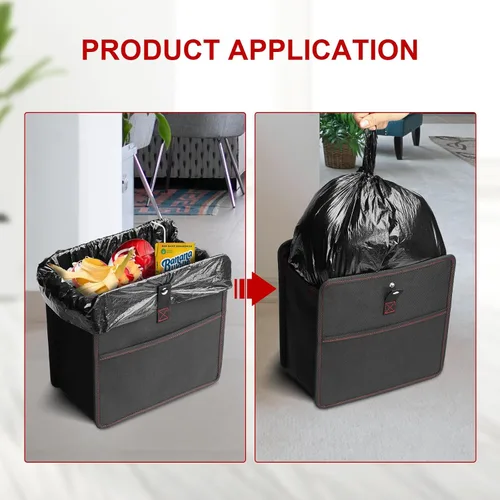 Vista 4 de YSSOA Basurero plegable para automóvil con bolsillos de almacenamiento, cubo de basura para automóvil con correas ajustables, impermeable y a prueba