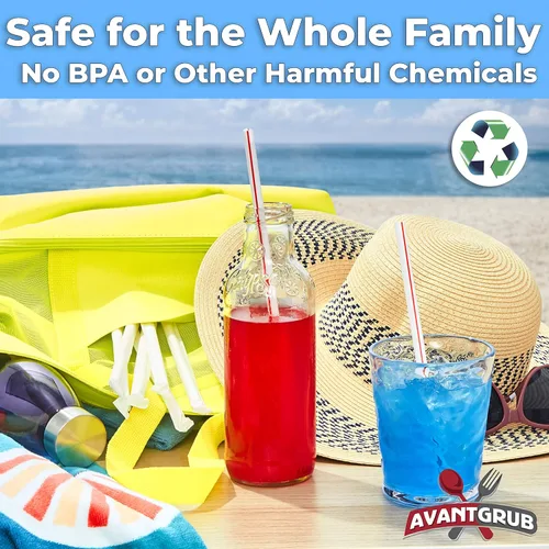 Vista 6 de Pajitas de plástico sanitarias retro extra resistentes, 300 unidades, sin BPA, envueltas individualmente, a rayas rojas y blancas, desechables