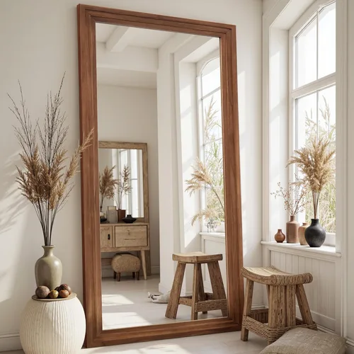Vista 20 de Espejo de longitud completa, espejo de madera de 71 x 32 pulgadas, espejo de piso de madera con soporte, espejos de pie de gran tamaño, espejos