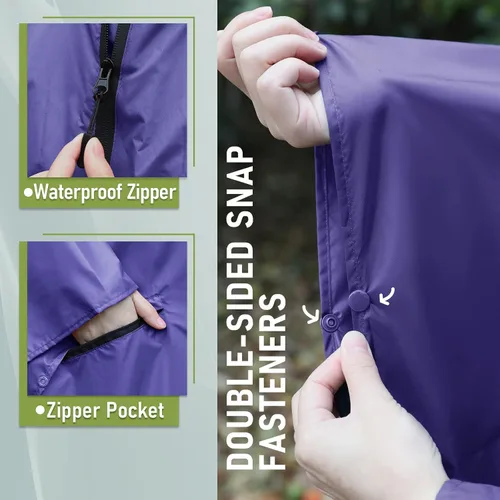 Vista 4 de SaphiRose - Poncho de lluvia con capucha y bolsillos para adultos