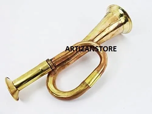 Vista 3 de Militar Ejército Chino Latón y Cobre Soplando Bugle Ataque Guerra Comando Señal Cuerno 6 Pulgadas