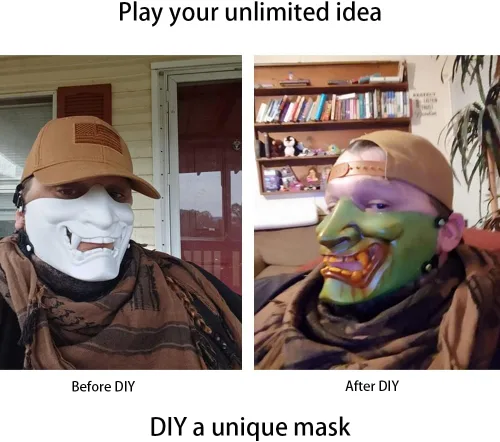 Vista 5 de AOUTACC Mascarillas de media cara Airsoft, monstruo demonio malvado, Kabuki, Samurai, Hannya Oni, máscaras protectoras de media cara, baile