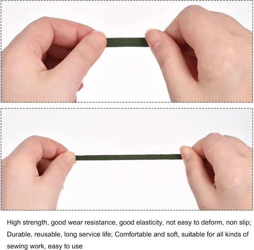 Vista 3 de MECCANIXITY Cordón elástico plano para coser de 1/4 de pulgada, 0.236 in, 33 yardas, cuerda elástica pesada para manualidades, color verde militar