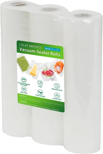 Vista 8 de L'ELEF MISTICO Bolsas Selladoras al Vacío para Alimentos, 8''X20' (3 Rollos) Bolsas para Conservar Alimentos Sin BPA para Selladora, Bolsas