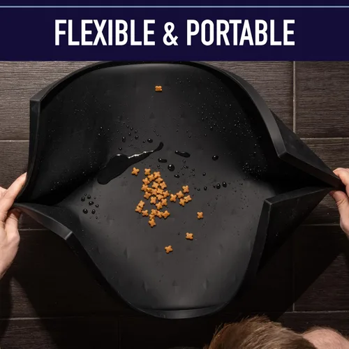 Vista 7 de Leash Boss Tapete de comida para perros - Paquete de 2, tapete impermeable para tazones de gatos y perros para comida y agua, tapetes de silicona