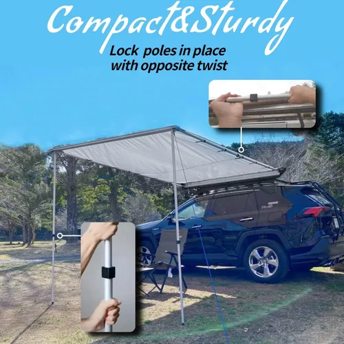 Vista 5 de DANCHEL OUTDOOR - Toldo retráctil, impermeable para vehículos: SUV, Overland, Offroad. Carpas gris para automóvil.