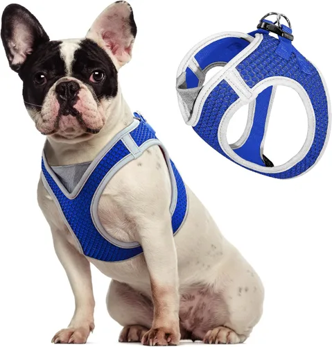 Vista 9 de KZA308 Arnés reflejante con cuello en V de malla para perro, sin jalones, facilita el paseo, ajuste rápido, cómodo, con velcro ajustable