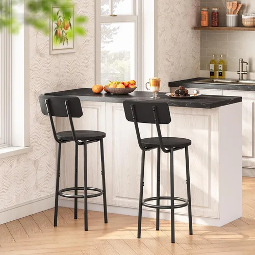 Vista 11 de HOOBRO Taburetes de bar, juego de 2 sillas de bar redondas con respaldo, sillas de bar de 25.2 pulgadas para isla de cocina, comedor, taburetes