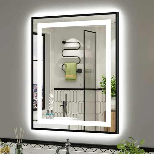 Vista 68 de Briivue Espejo de baño LED de 20 x 28 pulgadas con luces, retroiluminado y frontal iluminado, espejo de tocador de baño con luz antiniebla