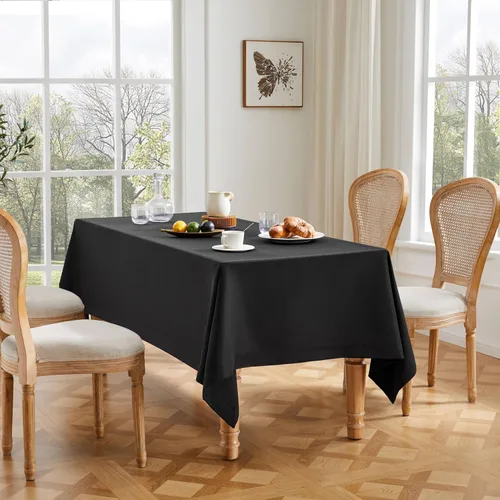 ZeeMart - Mantel básico de lino texturizado, 52 x 52 pulgadas, color negro, estilo granja, mantel cuadrado resistente a las arrugas, lavable, de