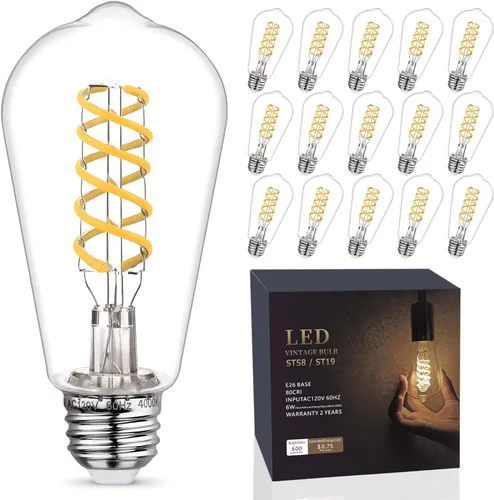 Vista 11 de Paquete de 4 bombillas LED Edison, equivalentes a 60W, regulables, bombillas vintage ST58, base media E26, 6W, 600 lm, 2700K, CRI de 80+, bombilla