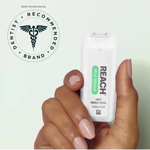 Vista 5 de REACH Hilo dental encerado, menta, removedor de placa para dientes, resistente al desgarro, el hilo dental se desliza suavemente, fácil de usar