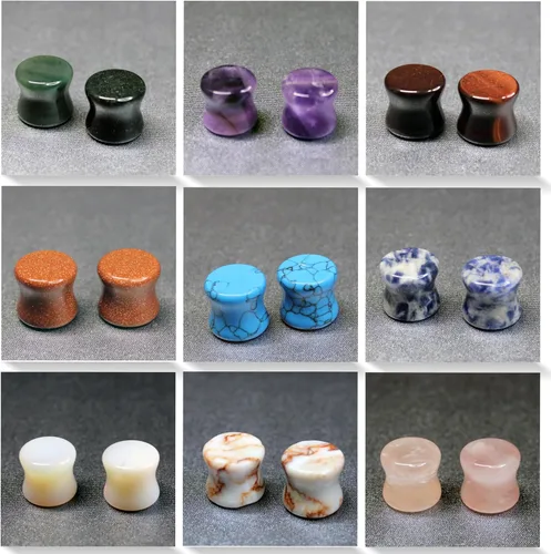 Vista 2 de BodyJ4You 18PC Body Piercing Stone Plugs - Ear Stretching Kit - Beginners 8G-00G, Big Gauges 11mm-24mm (1 Inch) - Saddle Double Flared Tunnels