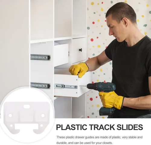 Vista 6 de Baluue 10 piezas de guías de riel de cajones de plástico blanco para armarios y piezas de repuesto de muebles