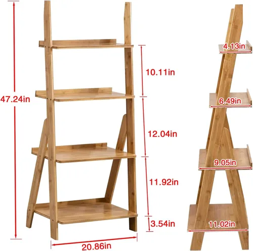 Vista 2 de Maydear Estantería de bambú con escalera, estantería inclinada de 4 niveles, estantes de almacenamiento para sala de estar, dormitorio, cocina