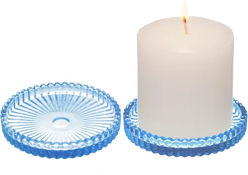 Paquete de 2 portavelas de cristal con diseño de borde acanalado de 4 pulgadas, placa decorativa para velas con bordes dentados, soporte de
