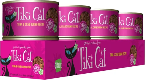 Vista 2 de Tiki Cat - paquete de 8, lata de 6 onzas, atún Lanai Luau en consomé de surimi de cangrejo