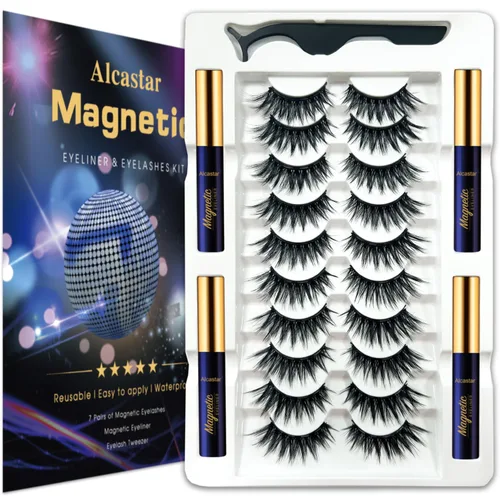 Vista 30 de Alcastar - Pestañas magnéticas con delineador de ojos, pestañas magnéticas ligeras, aspecto natural, reutilizables, de larga duración