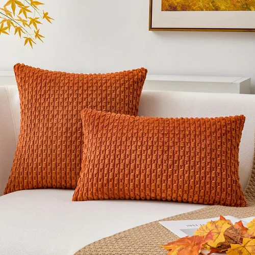 Vista 216 de Kevin Textile - Juego de 2 fundas de almohada decorativas de pana suave, estilo bohemio, a rayas, decoración del hogar para sofá, cama, sofá y sala