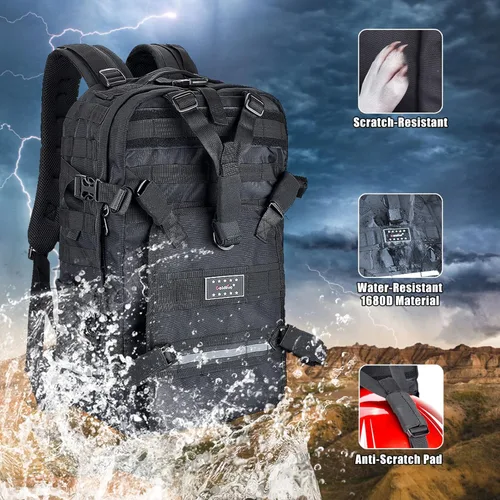 Vista 6 de Goldfire Mochila impermeable de gran capacidad expandible para casco de ciclismo con Molle Systerm militar.., Negro -, Mochilas de viaje