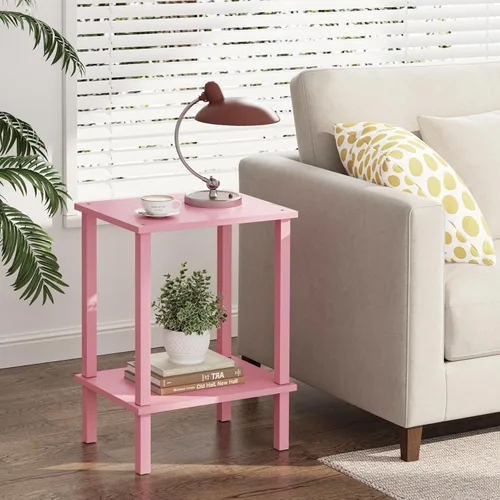 Vista 101 de TUTOTAK TB01BMW034 - Mesa auxiliar, mesita de noche con estante de almacenamiento de 2 niveles, para espacios pequeños