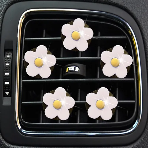 NTRR - Lindos clips de ventilación de margaritas, 5 piezas de ambientadores de coche de flores blancas para mujeres, clips de ventilación difusores