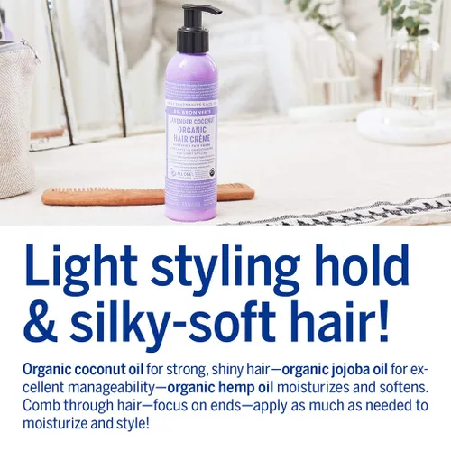 Vista 4 de Acondicionador de pelo y crema de peinar Dr. Bronner de lavanda y coco, crema, 6 onzas líquidas