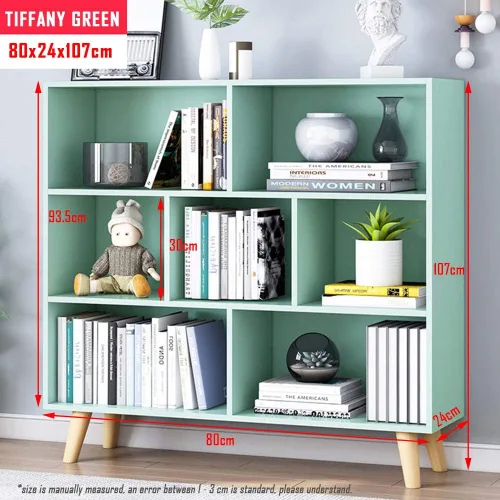 Vista 98 de IOTXY - Estantería de madera con espacios abiertos, 3 niveles, con patas, 5 cubos, color azul brillante Nordic Minimalist Style, MDF
