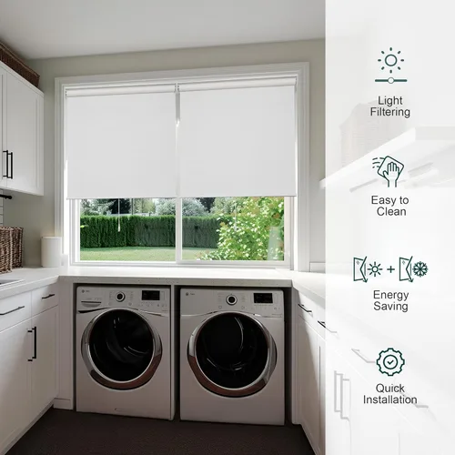 Vista 3 de CHICOLOGY Persianas enrollables, sin cordón, para el hogar, tratamientos de ventana, persianas de puerta, cortinas con filtro de luz, tejido blanco