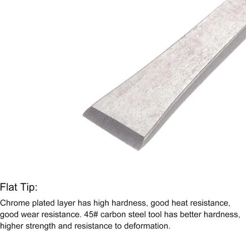 Vista 3 de uxcell Cuchillo para tallar cinceles de madera, 0.394 in cromado 45 # acero al carbono punta plana herramienta de mano para carpintería Graver 6.496