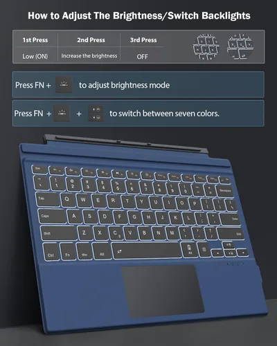 Vista 4 de Moko Funda tipo compatible con Microsoft Surface Pro 7 Plus/Pro 7/Pro 6/Pro 5/Pro 4/3, teclado inalámbrico ultra delgado con trackpad